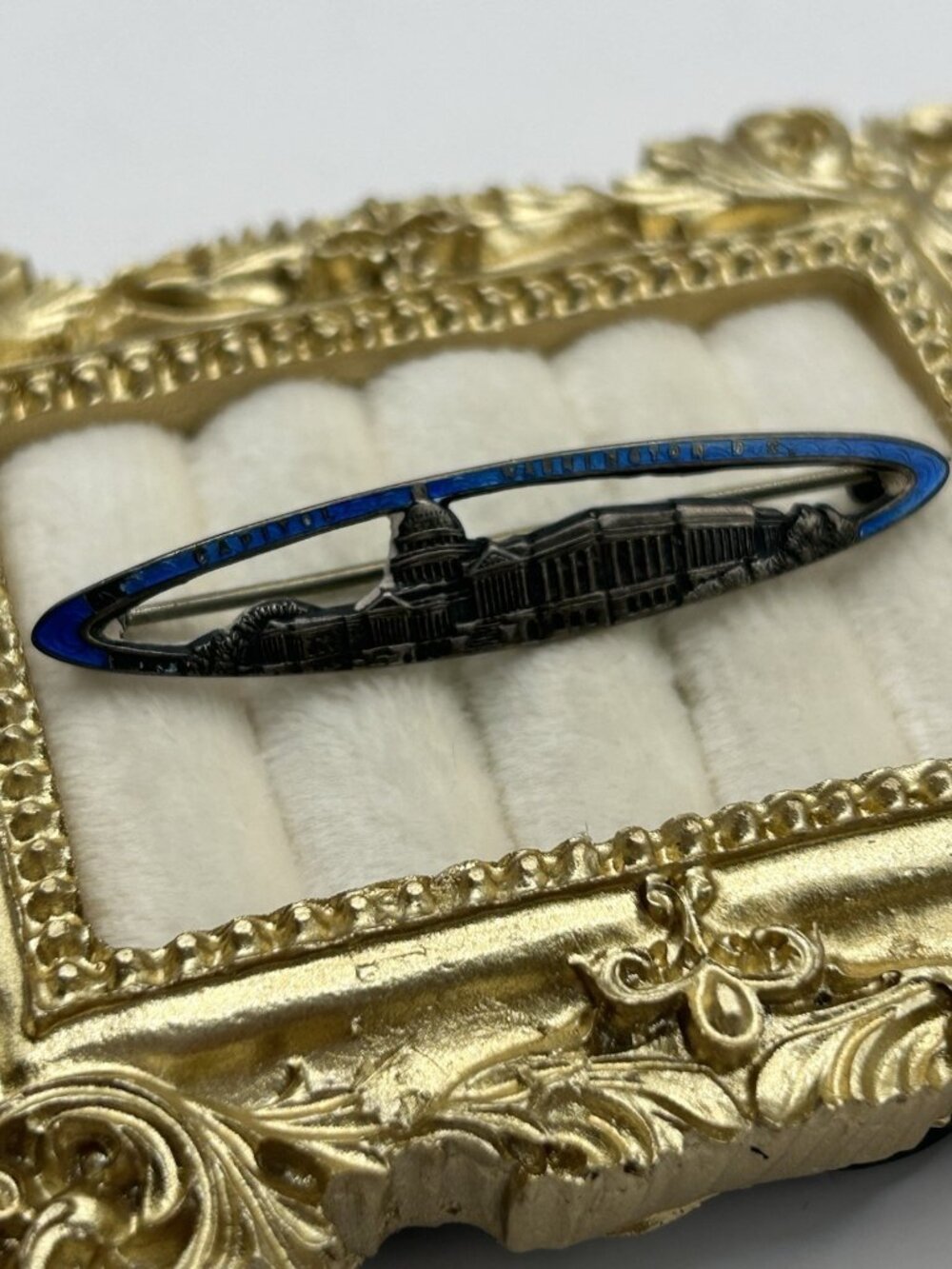 Vintage Sterling Silver Enamel Washington DC Capitol Building Brooch Pin Blue